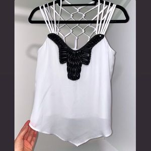 Flowey strappy white top with black beaded embellishments